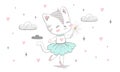 Little kitty with a magic wand dancing with clouds Royalty Free Stock Photo